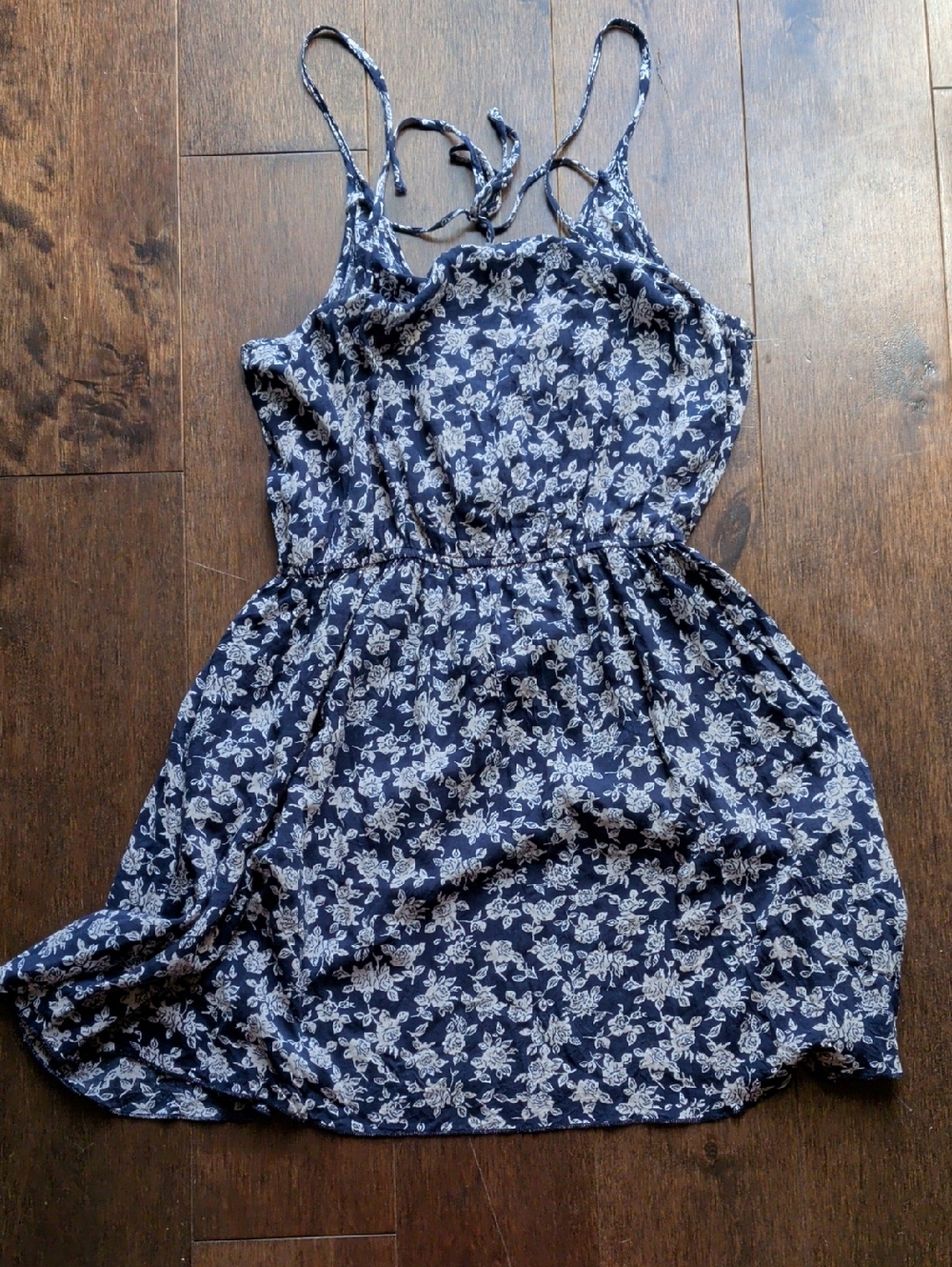 Navy Floral Spaghetti-Strap Summer Dress